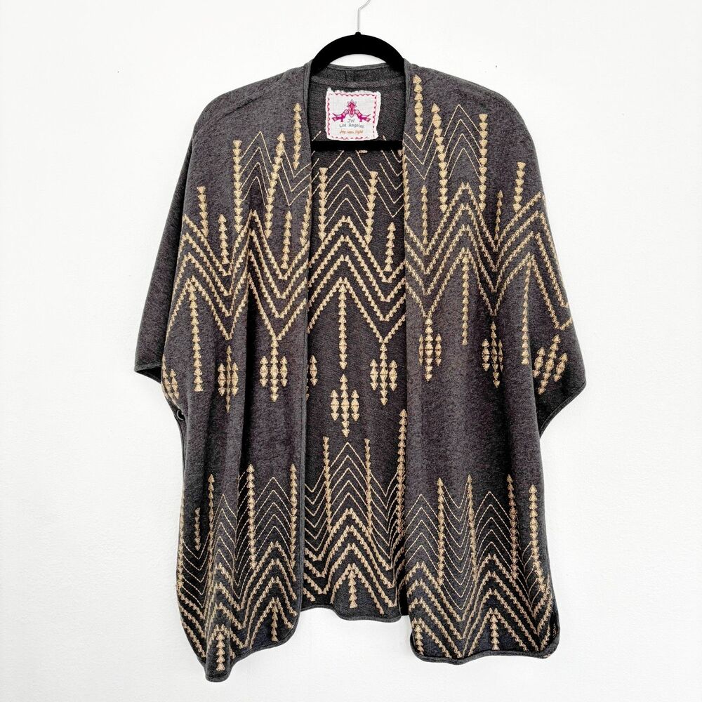 Johnny Was Southwestern Boho Cape Open Cardigan Large Embroidered Geometric